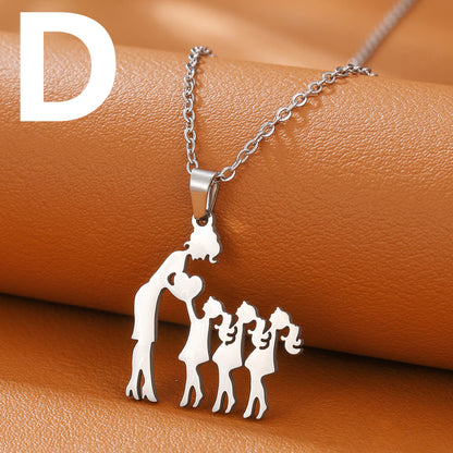 Collar con colgante de madre y tres hijos/hijas amor entre mamá y niños