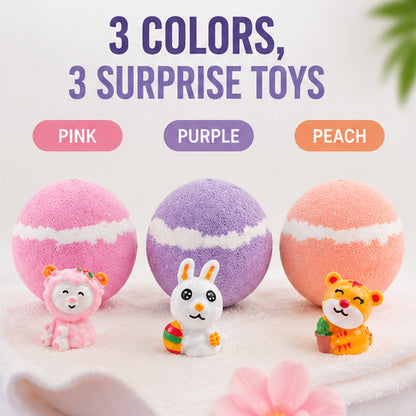 3pcs Colorful Sea Salt Bath Bombs, Containing Adorable Animal Figurines Ornament