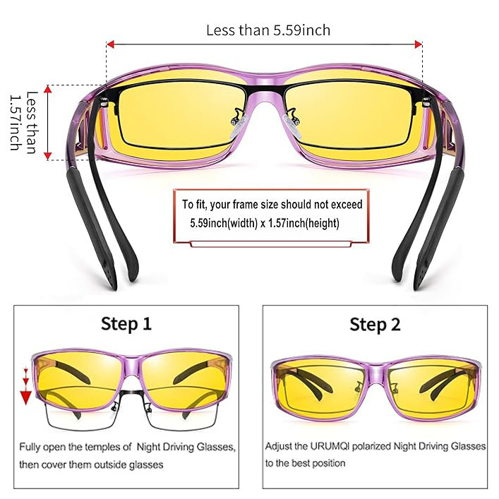 Night Vision Driving Glasses Fit Over Eyeglasses for Men Women - Anti Glare Polarized, Yellow Lens