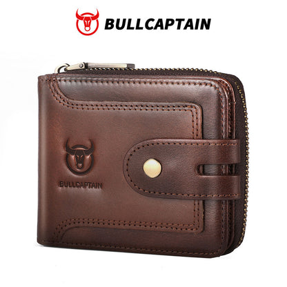 Men's Genuine Leather Multifunctional Short Zip Wallet