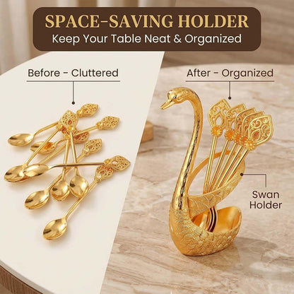 Creative Swan Design Coffee Stirring Spoon Set 6 Spoons
