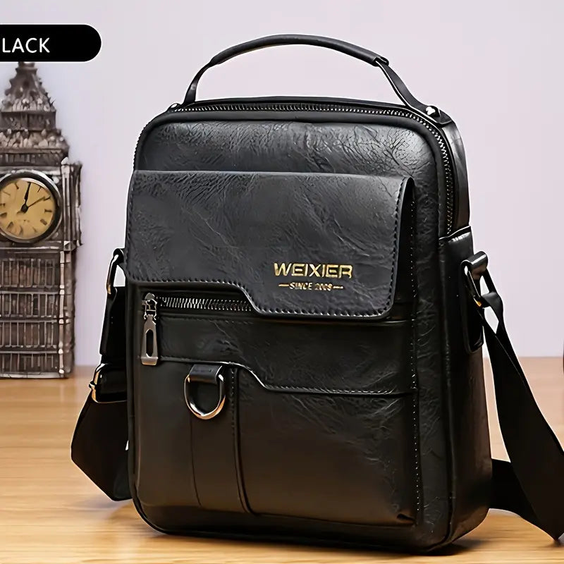 Small Leather Messenger Shoulder Crossbody Bag  Travel Office Business