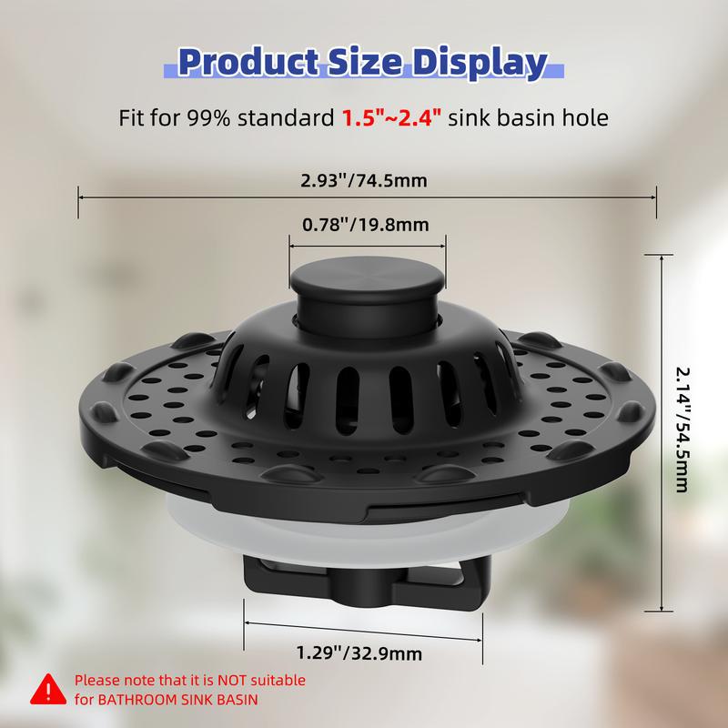 Innovative 3 in 1 Pop-up Bathtub Strainer Fit for Standard 1.5 to 2.4in Drain Hole