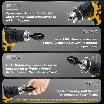 2Pcs Keyless Drill Chuck Adapter Set