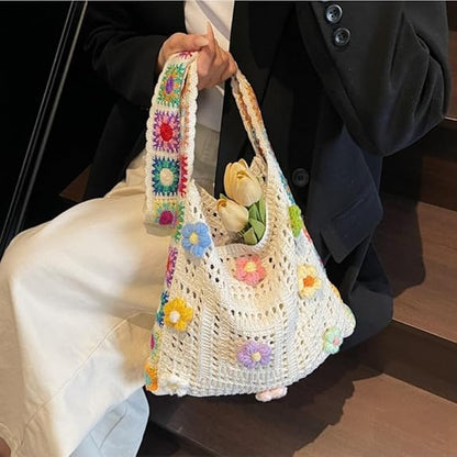 Crochet Knit Boho Shoulder Bag for women