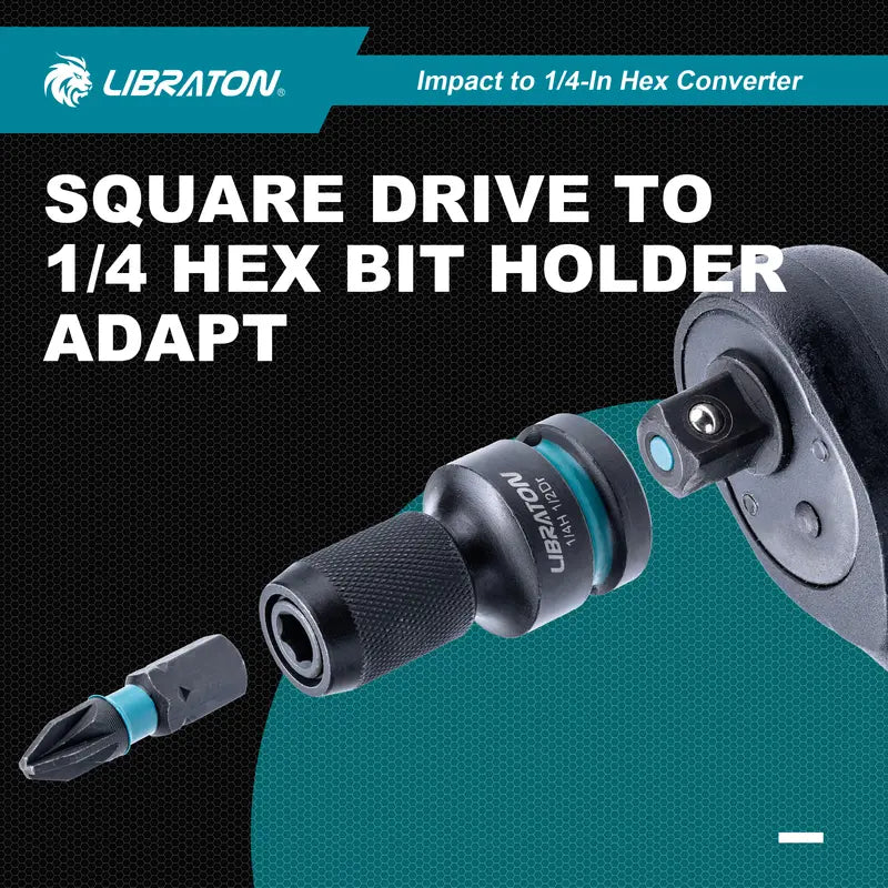 Impact to 1/4 Hex Converter, 1/2 3/8 1/4-INCH Drive Female to 1/4-Inch Hex Adapter