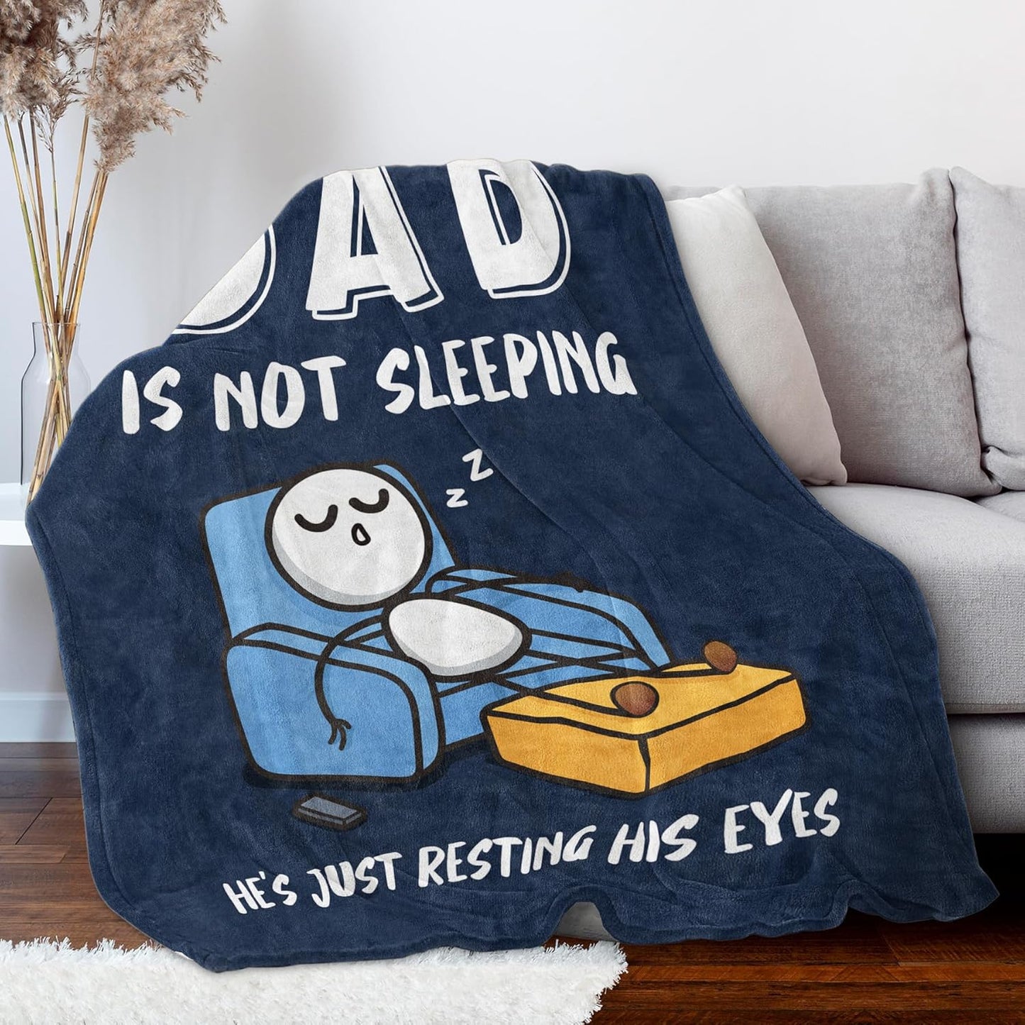 Dad Is Not Sleeping Flannel Blanket, Fathers Day Dads Gifts From Daughter Son, Super Soft Throws Blanket for Couch and Napping