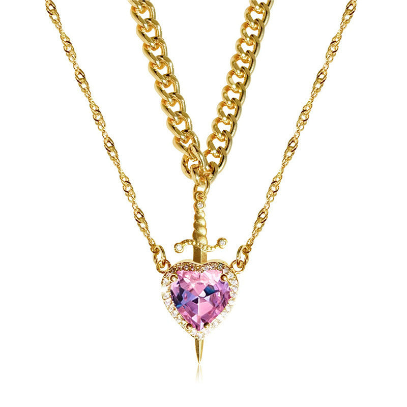 Matching Sword Through Heart Necklace Set for Couples