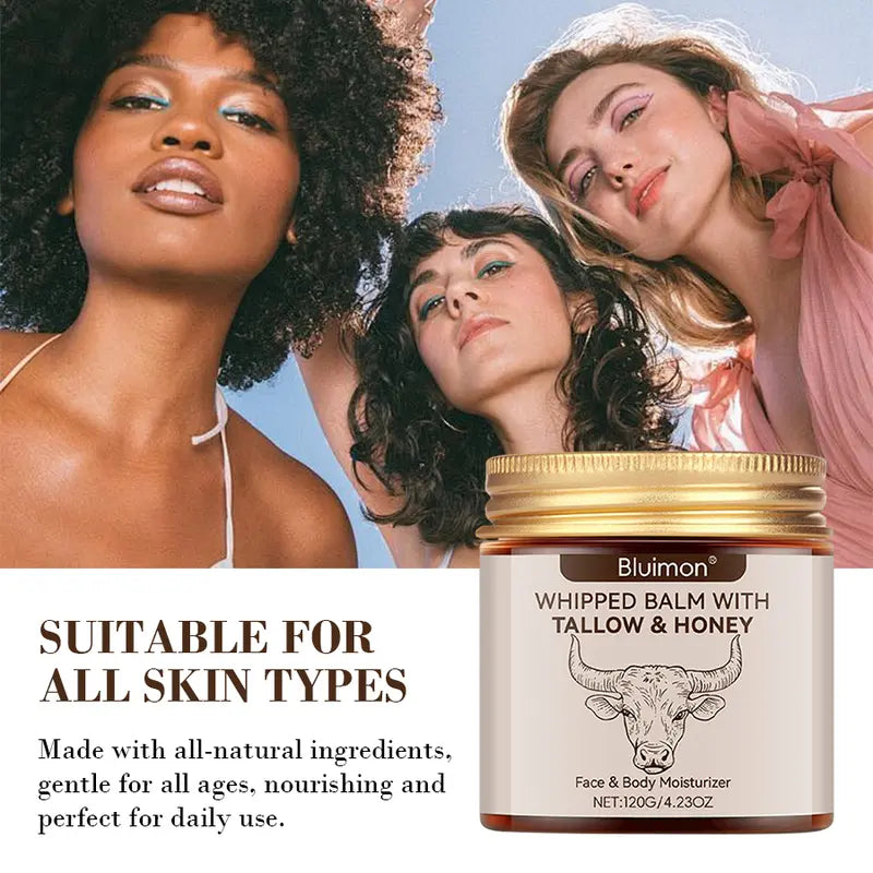 Whipped Tallow Honey Skin Balm, Organic Grass-Fed Tallow Moisturizing Cream for Face & Body