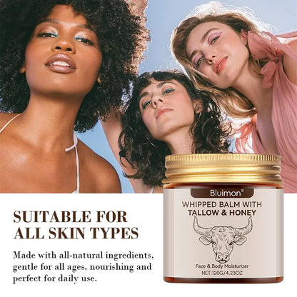 Whipped Tallow Honey Skin Balm, Organic Grass-Fed Tallow Moisturizing Cream for Face & Body