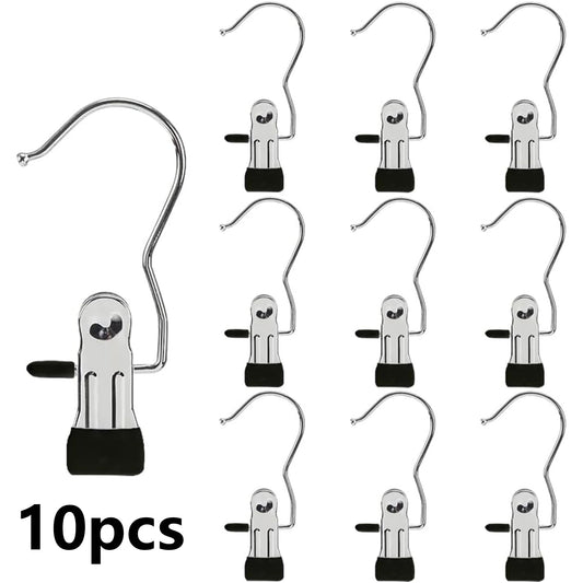 10Pcs Stainless Multi Function Clip Hooks,Laundry Hanging Hooks Clips,Closet Hangers,Boot Clips