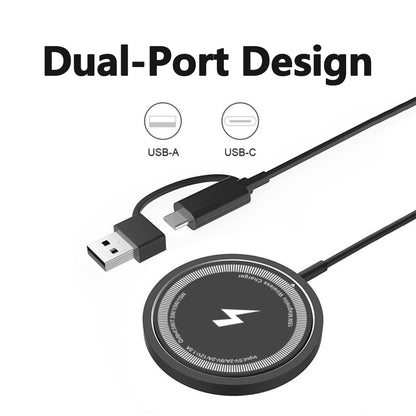 2-in-1 Magnetic Wireless Charger with USB-C & USB-A Ports for iPhone Fast Charging