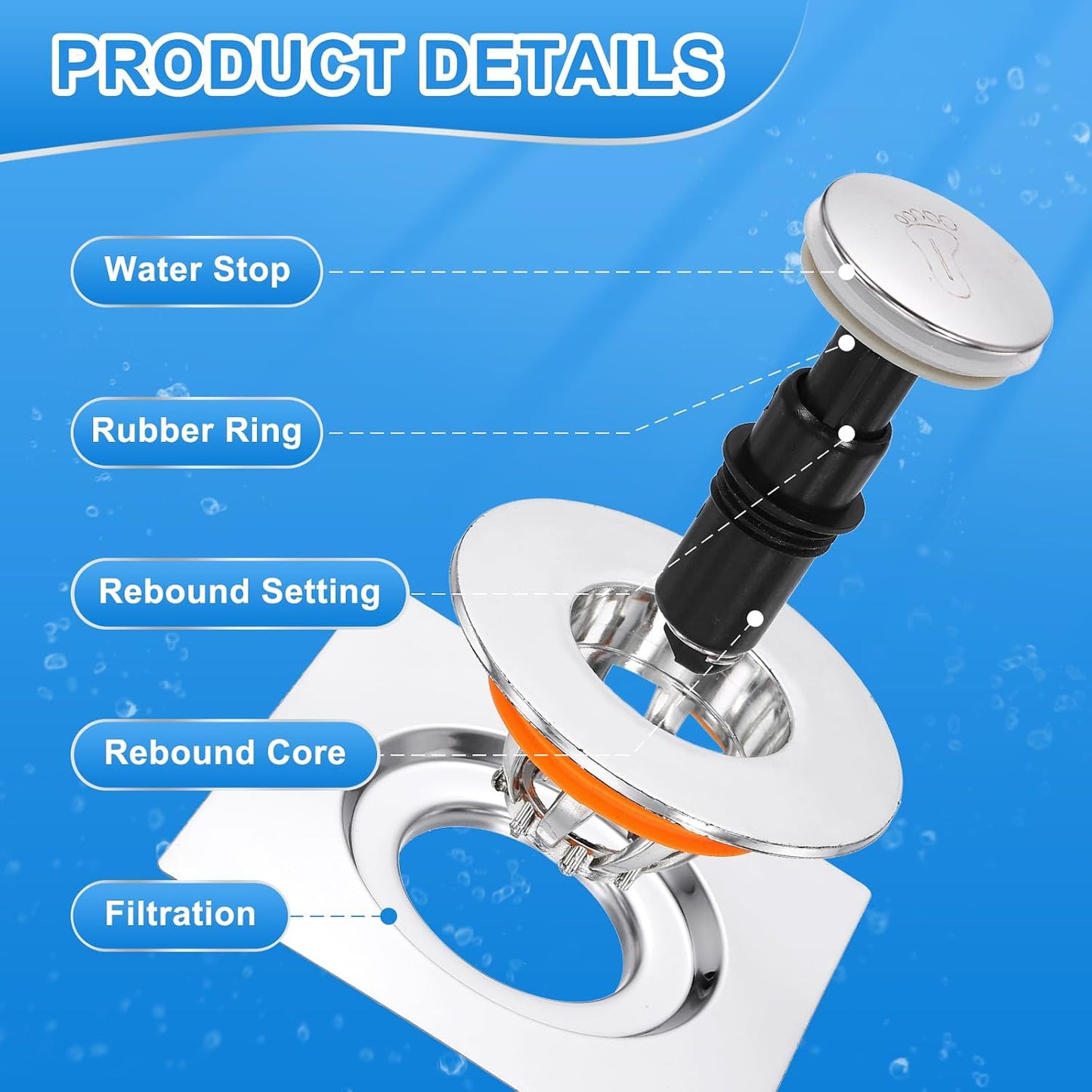 Sturdy Drain Strainer Plug Bathtub Sink Stopper Blockage Fast Draining