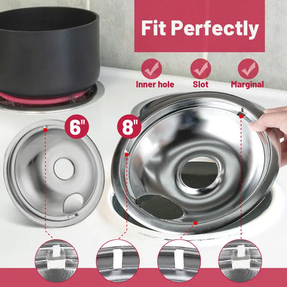 4 Pack Chrome Drip Pans,Include 2 Pcs 6'' Range Replacement Drip Pans and 2 Pcs 8 '' Cooktop Drip Pans