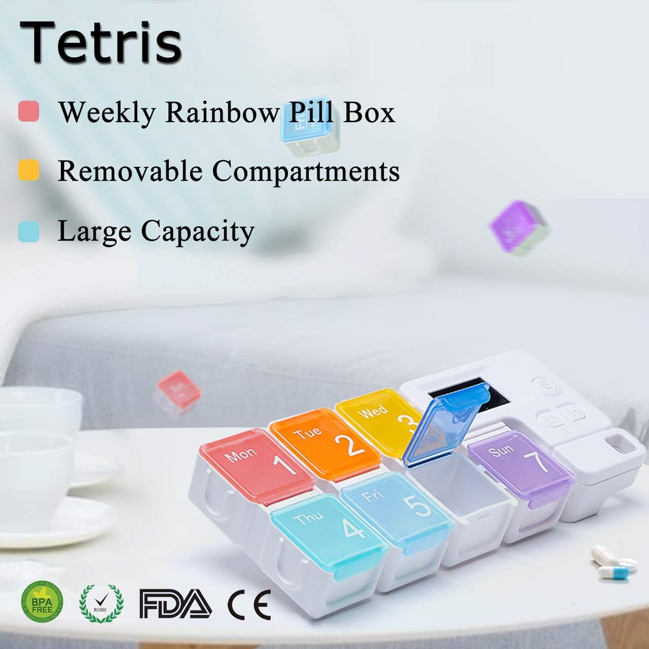 7 Days Pill Dispenser Organizer with Reminder Alarm
