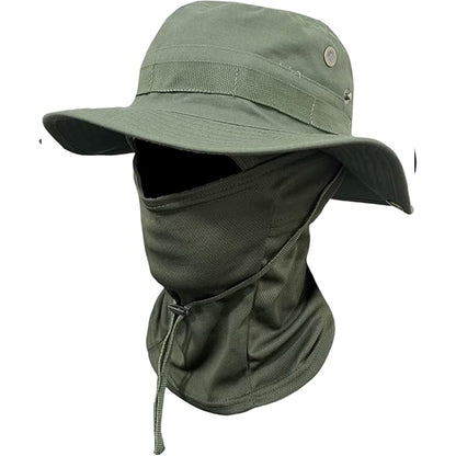 Mens Camouflage Bucket Hat & Sun Protection Face Covering Set