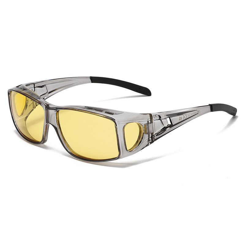 Night Vision Driving Glasses Fit Over Eyeglasses for Men Women - Anti Glare Polarized, Yellow Lens