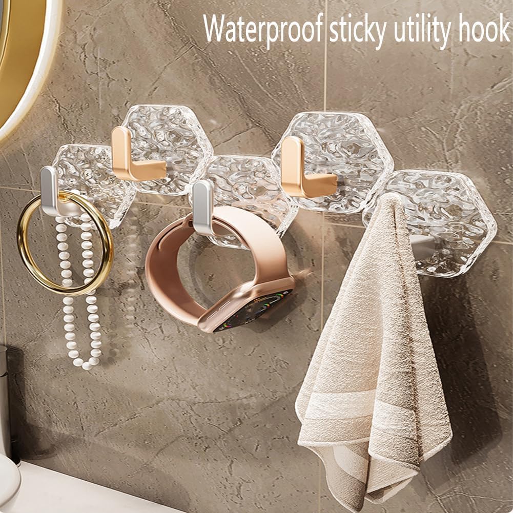 5 Pcs Water Ripple Hexagonal Adhesive Seamless Hook