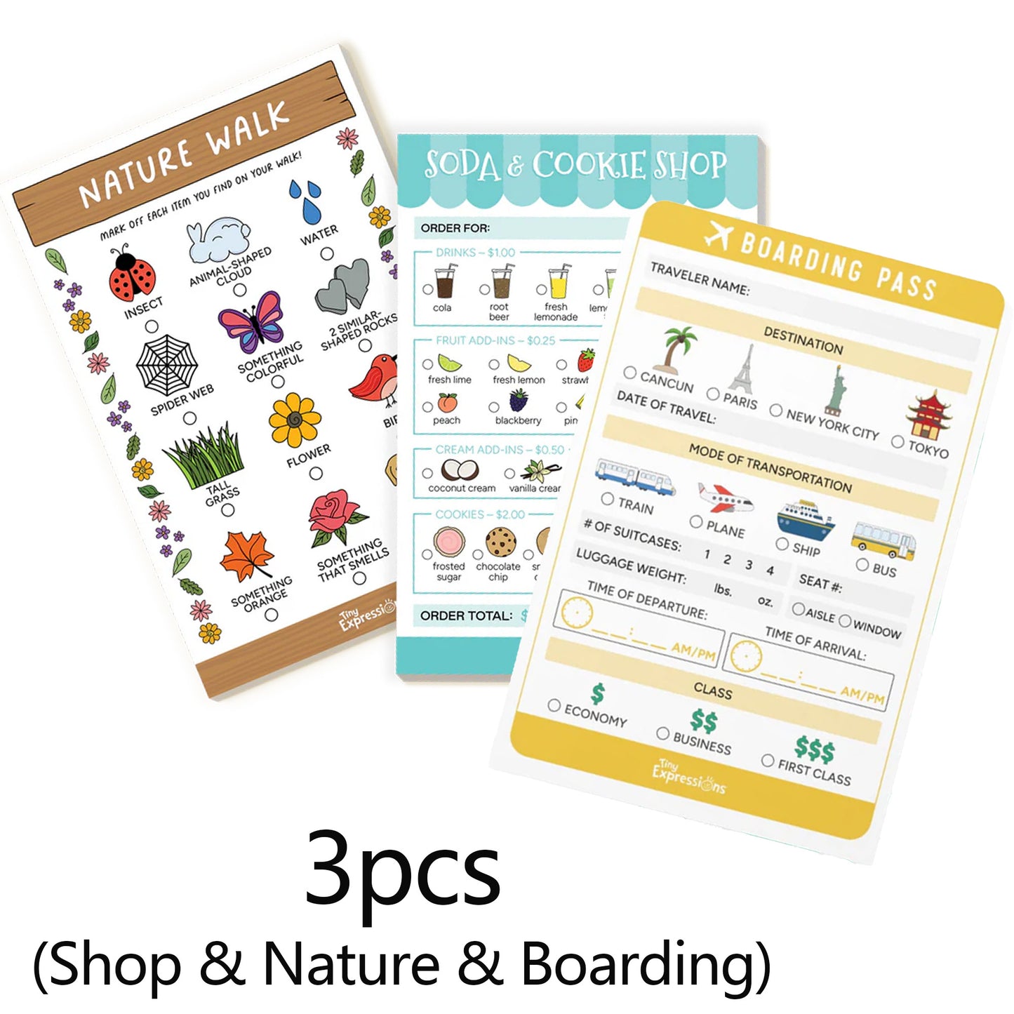 3 Book/set 40 Pages Each Pretend Kids Play Notepads