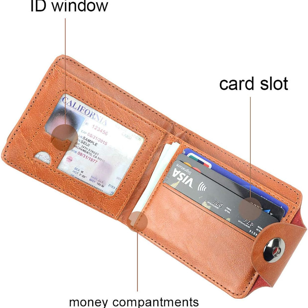 Men Bill Wallet PU Leather Credit Card Photo Holder Bifold Billfold