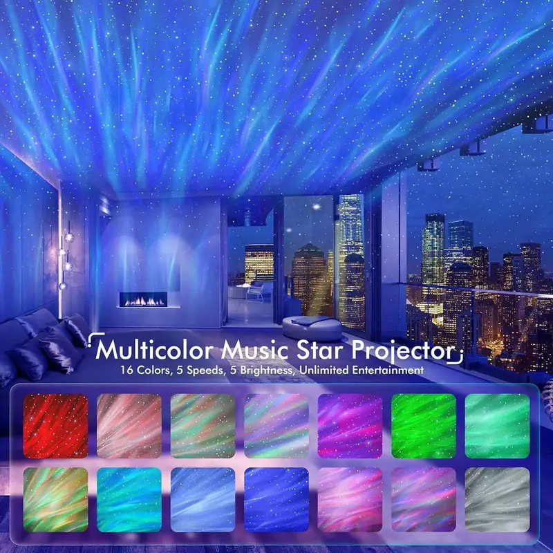 UFO Spaceship Projection Starry Sky Lamp with Bluetooth Speaker LED Lights Bedroom RGB Aurora Moon Lamp