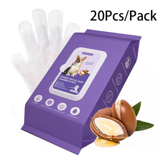 20pcs Cleaning Deodorizing Glove Wipes for Dogs & Cats - Hypoallergenic Hydrating & Nourish Fur