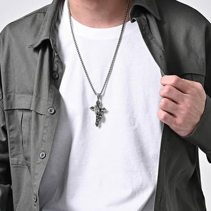 Praying Hands Cross Necklace, Serenity Prayer Pendant, Christian Cross Jewelry Gift for Men Women
