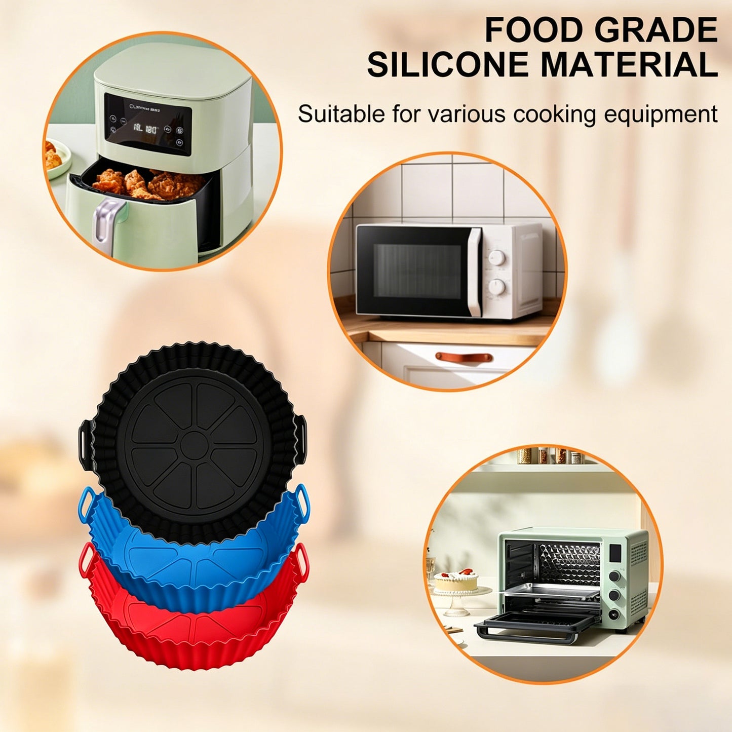 2pcs Air Fryer Silicone Liners for 3 to 5 Qt Air fryer Oven Reusable Baking Tray