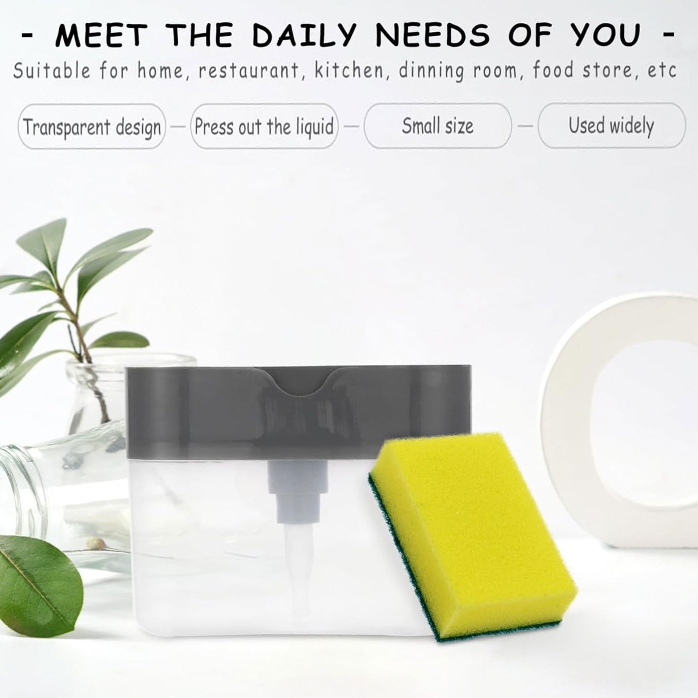 Kitchen Soap Dispenser Sponge Holder Press for Easy Dishwashing