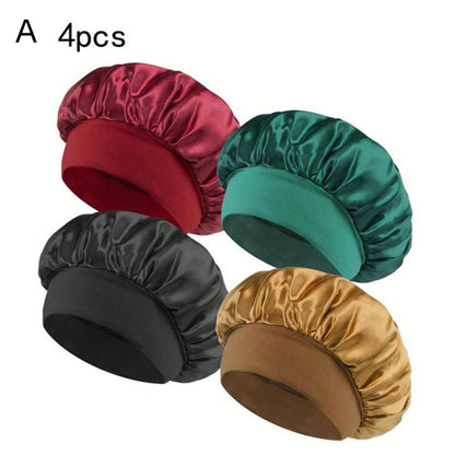 4Pcs Satin Bonnet Silk Bonnet, Hair Bonnet for Sleeping, Elastic Wide Band Silk Sleep Cap, Soft and Breathable