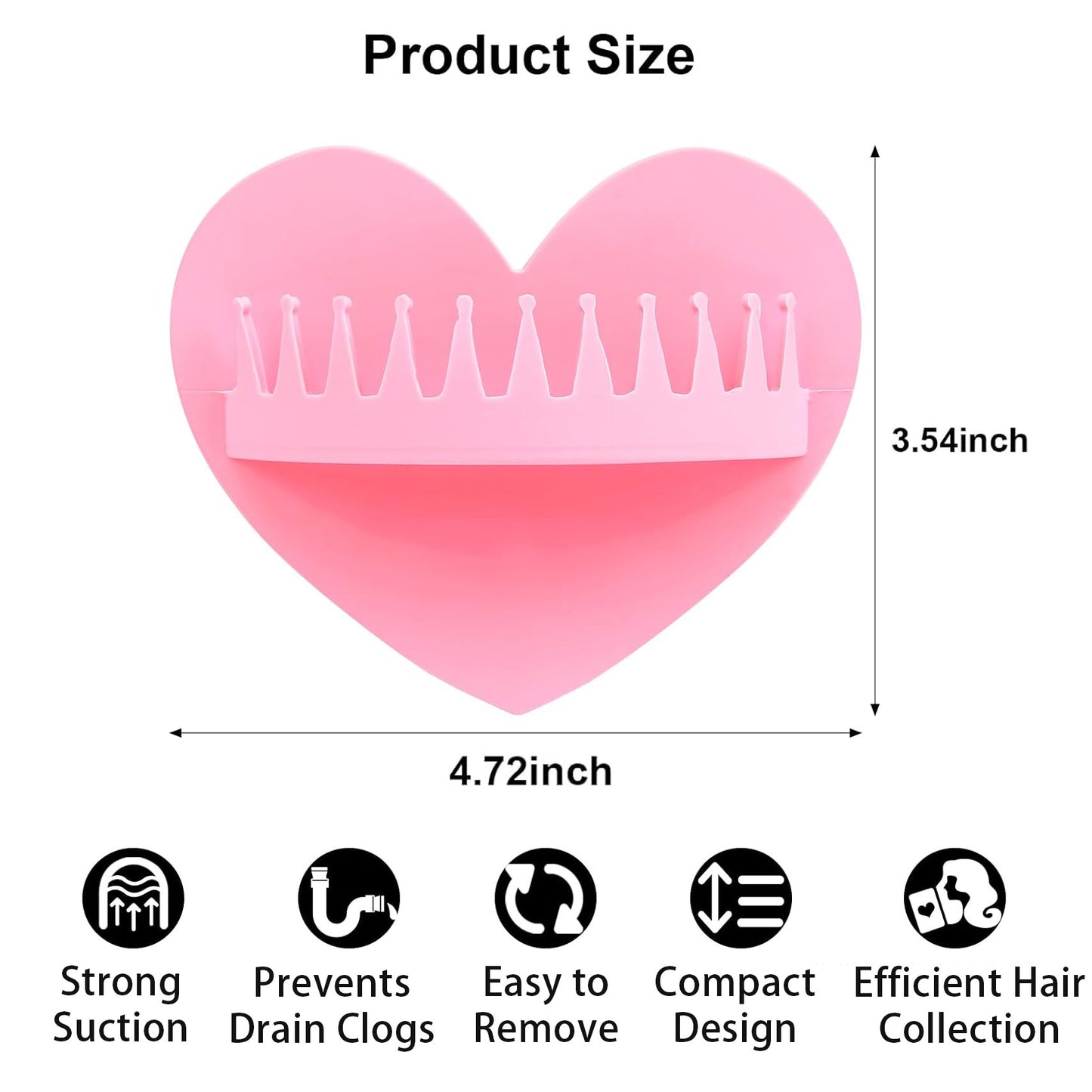 2PCS Reusable Silicone Heart Shape Wall-Mount Suction Shower Hair Collector