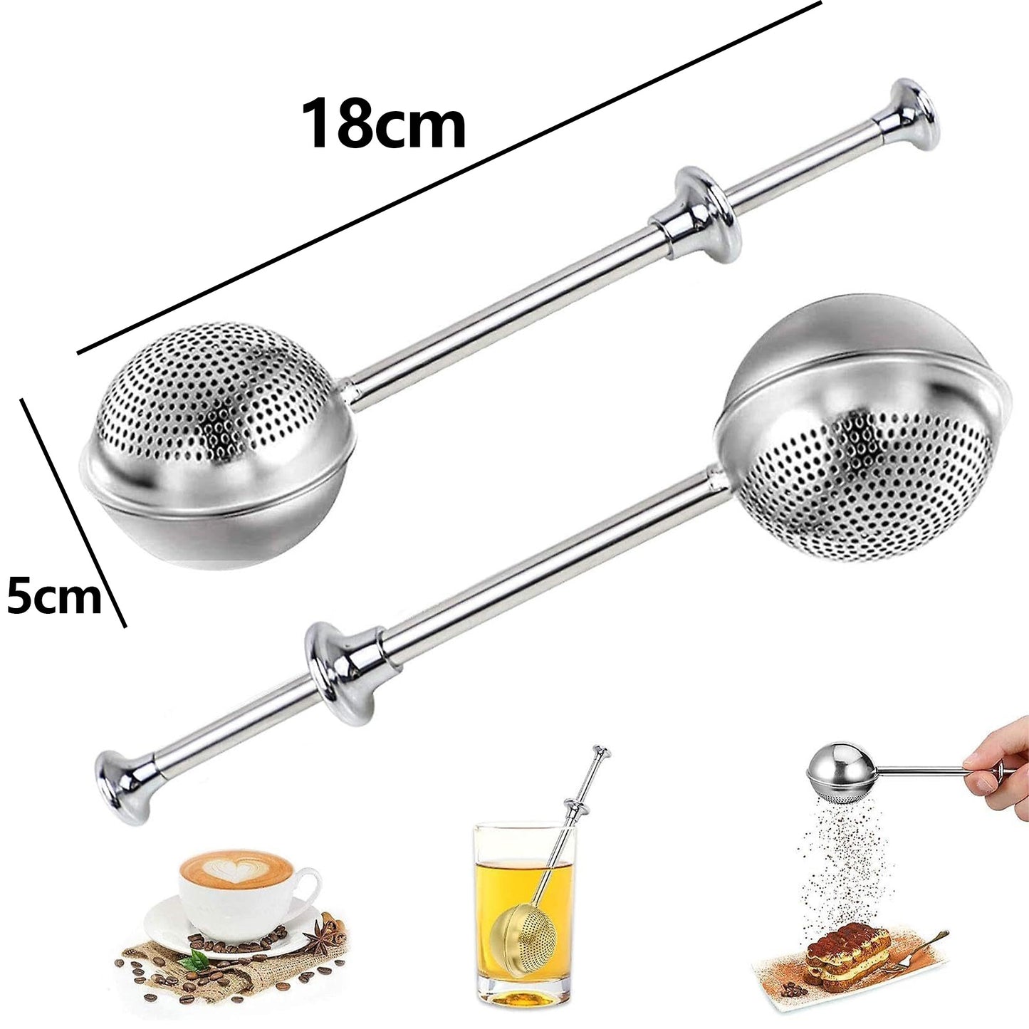 2Pcs Stainless Steel Flour Sifter – Multi-Purpose Strainer for Baking, Tea, Sugar, and Powder