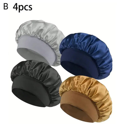 4Pcs Satin Bonnet Silk Bonnet, Hair Bonnet for Sleeping, Elastic Wide Band Silk Sleep Cap, Soft and Breathable