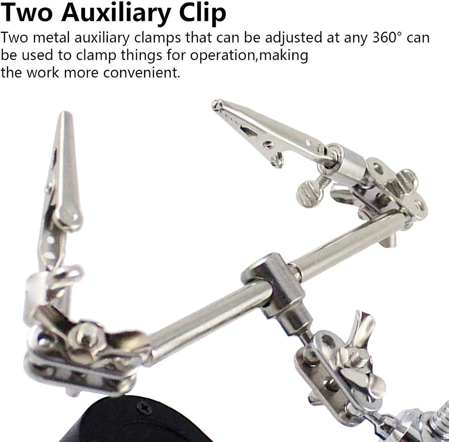 Soldering aid with magnifying glass and LED light stand