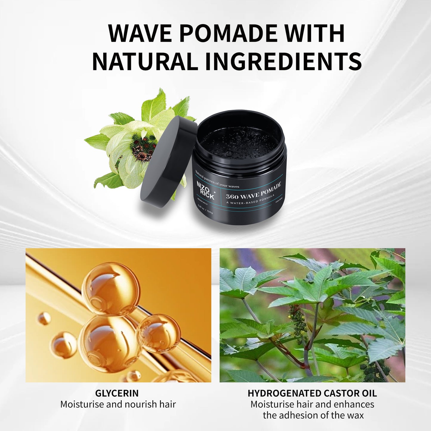 Men's 360 Wave Pomade 150g, Water-Based – Wave Styling Grease for Hair – Non-Greasy