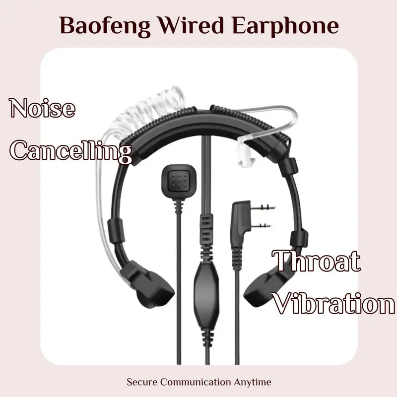 Walkie Talkie Air Duct Headset Throat Vibration Control Earpiece Noise Canceling Security for UV-32/UV82/UV-9R/UV-5R/UV-5R Mini/T20/17M Two Way Radio Noise Reduction Headset