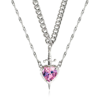 Matching Sword Through Heart Necklace Set for Couples