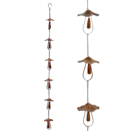 Mushroom Rain Chain 4.3FT Hanging Rain Catch Downspout for Garden Drainage Eaves