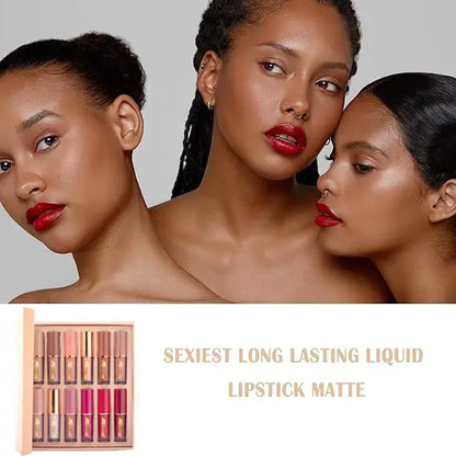 12-Color Liquid Lipstick Gift Set – Matte Pearlescent Finish