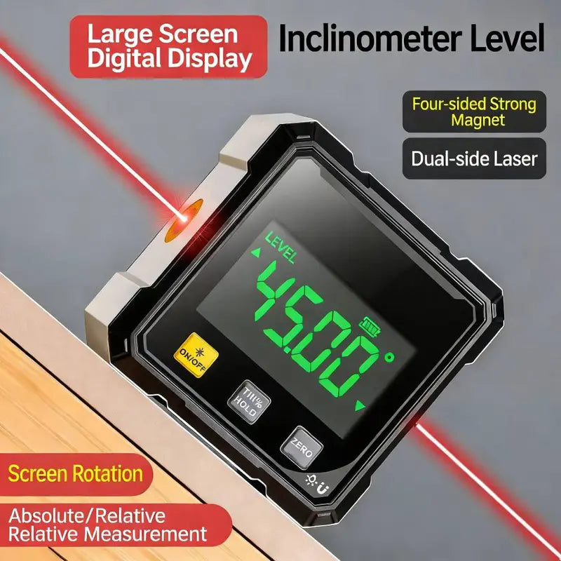 Digital Angle Finder with Electronic Laser Level,Inclinometer- 4-side Strong Magnetic Angle Gauge, Protractor