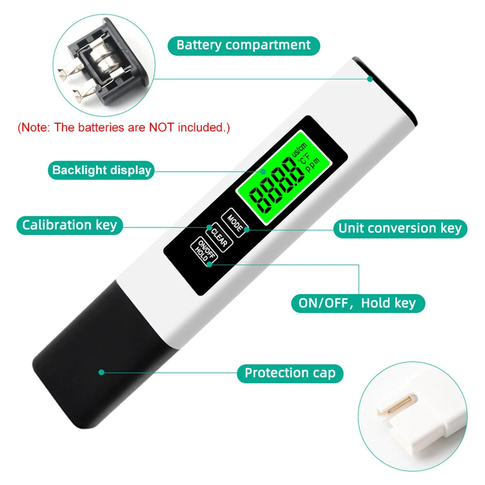 Water Quality Tester, 3 in 1 Digital Water TDS Meter, EC Meter & Temperature