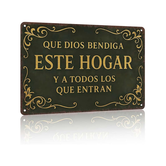 Que Dios Bendiga Este Hogar Spanish VintageAluminum Wall Sign -8x12in Decor for Home,Prayer Room, Bedroom