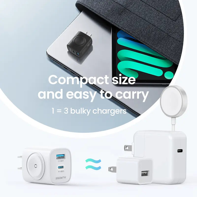 3-in-1 Magnetic Wireless Cordless PD USB-C Wall Charger Block - 20W Fast Charging