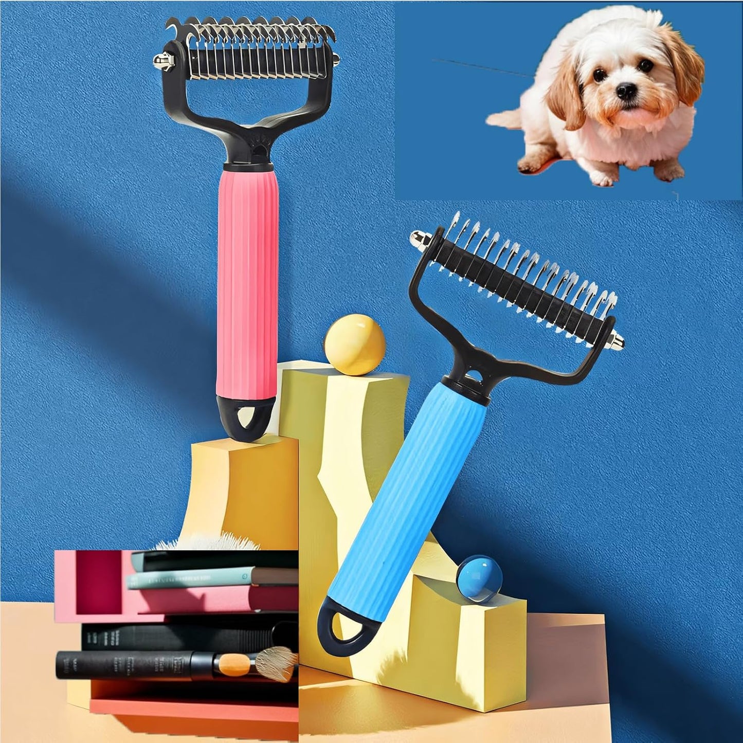 Pet Undercoat Rake Grooming Brush for Long Haired Dogs