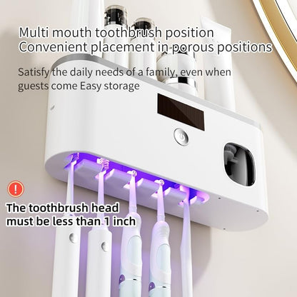 Toothbrush Holder Wall Mounted with Toothpaste Dispenser Bathroom Solar Charging and No Drilling Required Tooth Brush Holder with 5 Brush Slots