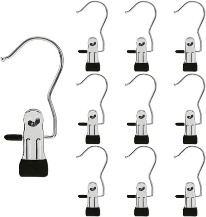 10Pcs Stainless Multi Function Clip Hooks,Laundry Hanging Hooks Clips,Closet Hangers,Boot Clips