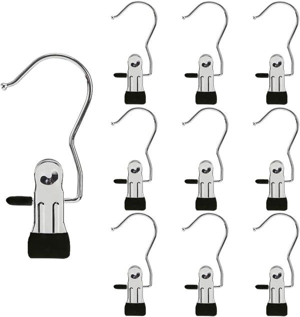 10Pcs Stainless Multi Function Clip Hooks,Laundry Hanging Hooks Clips,Closet Hangers,Boot Clips