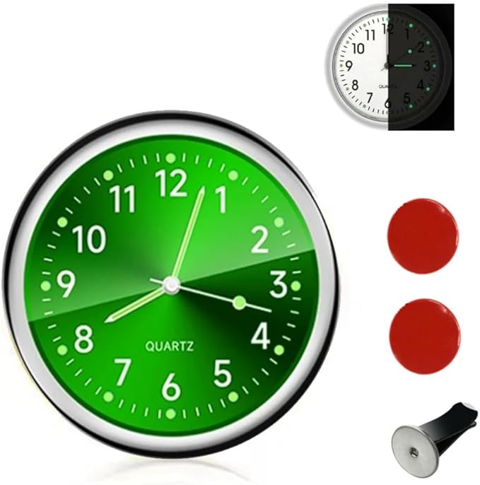 Mini Car Clock for Dash with Adhesive Sticker & Vent Clip - Luminous Decoration