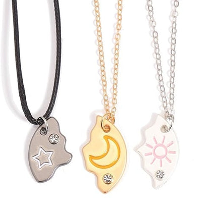 3-in-1 Best Friendship Necklaces for 3, Sun Star Moon Puzzle Matching Pendant Necklace