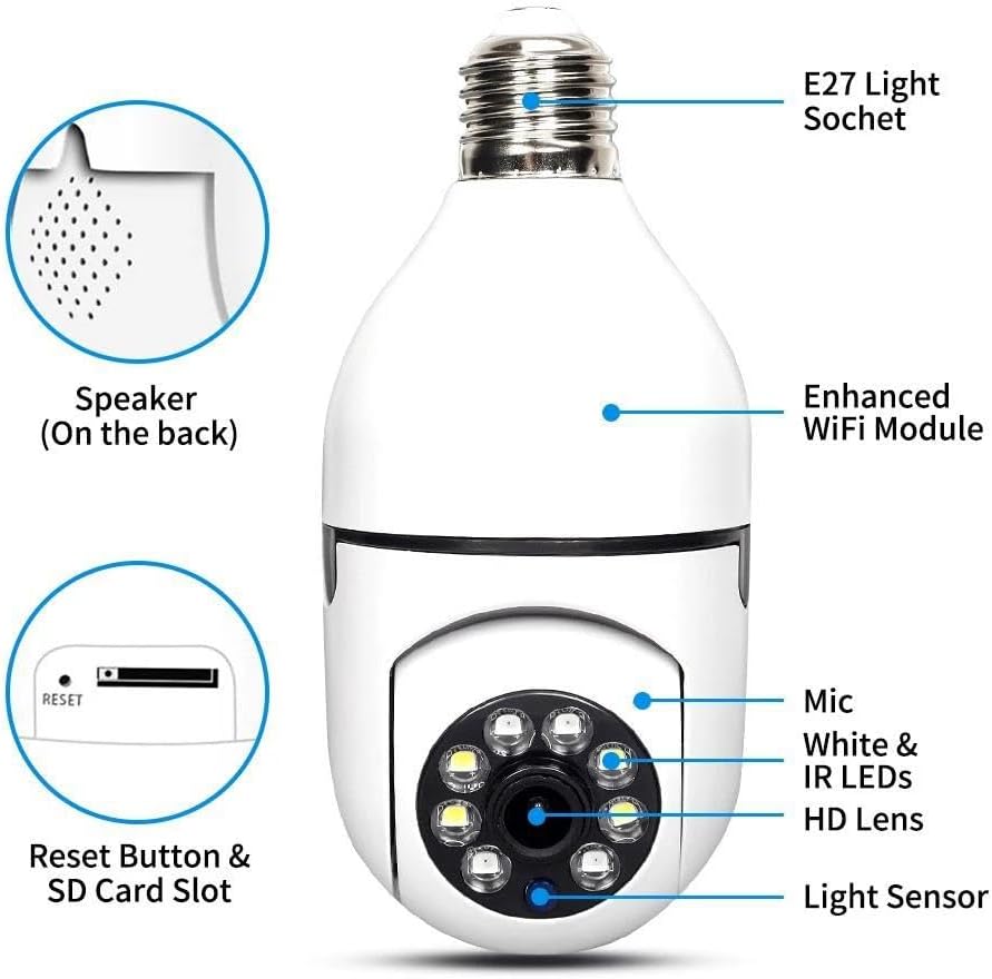 5GHz WiFi 720P HD Light Bulb Camera for Indoor Monitoring